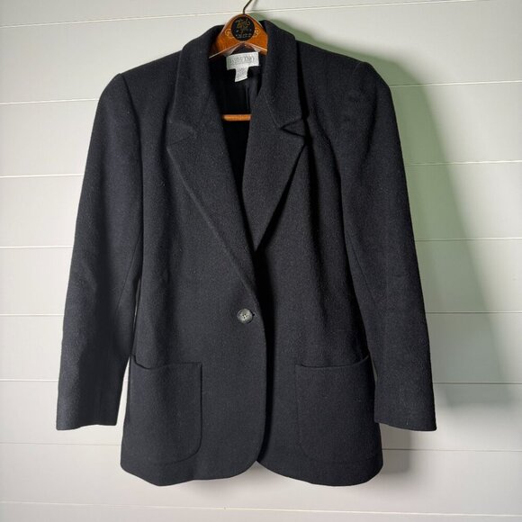 Land's End Wool Cashmere Blazer Petite 4 Single Breasted Black Coastal Career - Picture 4 of 10